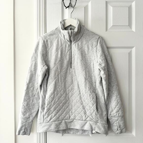 Lululemon Light Grey Forever Warm Quilted Heavyweight Quarter Zip Pullover 8 - Picture 1 of 11